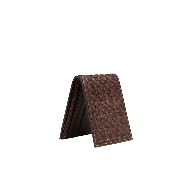 byAxel mörkbrun flätad plånbok i läder tillverkad i Italien.