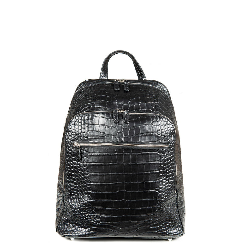 byAxel svart croc ryggsäck i läder tillverkad i Italien.